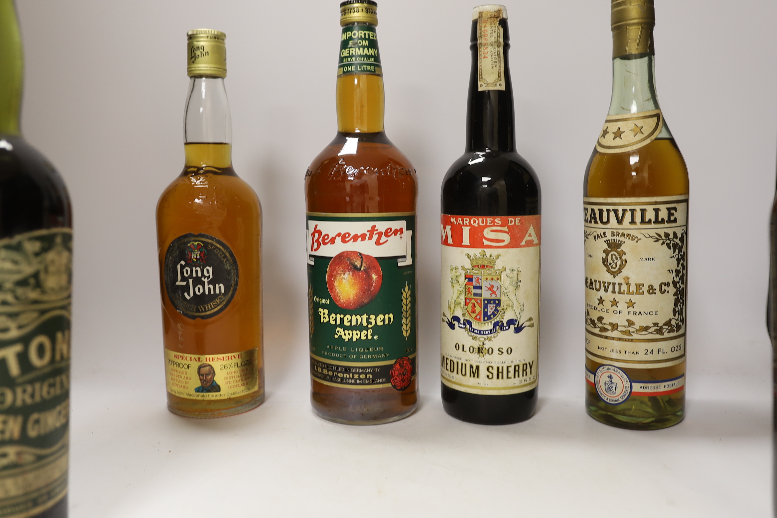 Eight various bottles of spirits etc including Long John Whisky